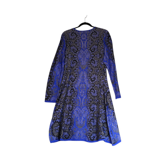 Beige by Eci Sweater Dress Womens Large Blue Floral Cotton Career Casual Boho - Picture 4 of 10